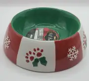 NEW Woof Ceramic Mistletoe Pawprint Christmas Pet Dog Holiday Bowl Dish