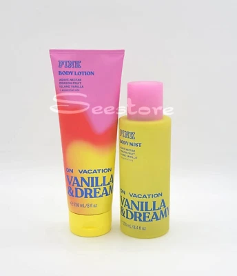 Victoria's Secret Pink On Vacation Vanilla & Dreamy Body Mist & Lotion Set of 2