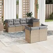 7 Piece Garden Sofa Set with Cushions Beige Poly Rattan, Garden Furniture Sets