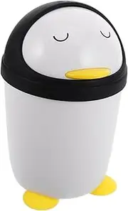 HANABASS Cute Penguin Mini Trash Can with Lid Small Desktop Garbage Bin for Bedroom Compact Waste Basket for Play Areas Easy to Container