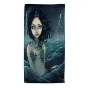 Lightning Sea Storm The Luminous Eyed Mermaid Microfiber Beach Towel