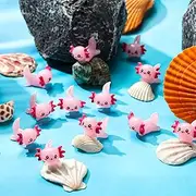 60 Pcs Mini Resin Axolotl Slime Charms Toy Pink Ornament Dollhouse Miniature Animals Tiny Figurine Garden Landscape Aquarium Potted Plants Decoration DIY Crafts for Birthday Party