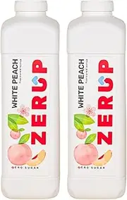 Zerup Zero Sugar White Peach Flavoured Syrup 2 x 1L Bottles, Sugar Free Syrup, White Peach Flavour Drink Mix, Low Calorie Flavourings for Milk Shakes, Cocktails, Teas, Gluten Free, Keto Friendly, Halal