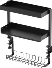 Clamp-on Desk Shelf, 2-Tier Shelving Unit with Under-Desk Cable Management Tray,