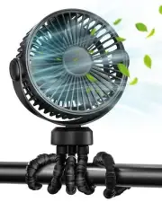 Stroller Fan, Battery Operated Clip On Portable Fan, 360°Rotate USB Recharg