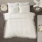 Off White Chenille Medallion Fringe 3 pc Cotton Quilt Set Queen King Coverlet