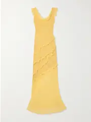[Saloni] Saloni - Renu Ruffle-trimmed Silk-blend Chiffon Maxi Dress - Yellow - UK 14 UK 14 Yellow