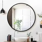 Embellir Wall Mirror, 90cm Metal Frame Vanity Makeup Shower Bathroom Make up Mirrors Wall-Mounted Decorative Hanging Room Decor for Home Bedroom Hallway, Oval Silver Coated Modern Circle Black