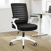 ALFORDSON Mesh Office Chair Ergonomic Mid-Back Wale Series, Adjustable Flip-Up Arm & Lumbar Support Gaming Racing Task Chair, Student Computer Study Desk Chair for Home Office, White Black