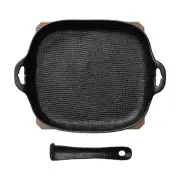 Seieido OIGEN Yakiyaki Grill Pan Deep U-037 with Wooden Trivet Cast Iron New