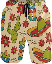 [GuoChe] Men's Beach Shorts Mexico Western Cactus Plant Cinco Mayo Yellow Quick Dry Beachwear Hot Summer Swim Trunks Mesh