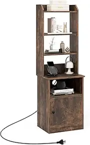 [Giantex] Nightstand with Charging Station, Bedside Table with 6-Level Adjustable Shelves, End Side Table & Bookshelf, Industrial/Modern Storage Cabinet for Bedroom Living Room Office (Rustic Brown)