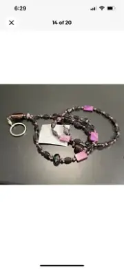 NEW EYEGLASSES HOLDER. MATTE SILVER METAL FINISH & MULTI COLOR BEADED NECKLACE