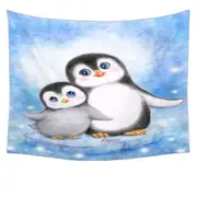Cute Animal Art Drawings Penguins Side by Side Tapestry