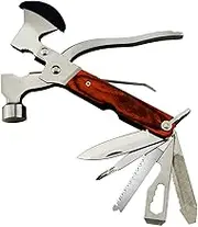 7'' Portable Multipurpose Multitool Multifunctional Pocket Mini Tools with Axe Hammer Plier Set Wooden Handle