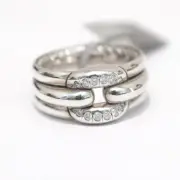 New DAVID YURMAN Ladies Thoroughbred Cushion Link Ring Silver Diamonds Size 9