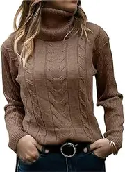 [NAVYN] High Neck Knit Sweater for Women Fall Winter Long Sleeve Soft Warm Knitted Pullover Womens Christmas Sweaters Tops(Dark Brown,S/Small)