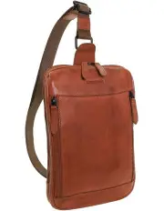 [PIERRE CARDIN] Italian Leather Structured Crossbody Sling Bag in Cognac