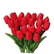 20PCS Red Artificial Flower Tulips PU Real Touch Tulips for Home Wedding