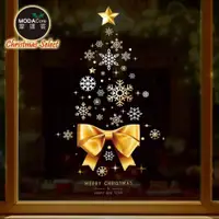在飛比找PChome24h購物優惠-摩達客耶誕-金色2號聖誕樹頂星緞帶蝴蝶結-靜電玻璃貼