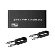 2x1 8K USB C KVM Switch 3.5mm 100W PD Charge Type C KVM Switch Accessories