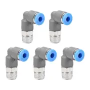 Elbow Push to Connect Air Fittings 4mm Tube OD X 1/8PT Male Thread Grey 5Pcs