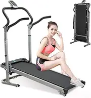 Folding Mechanical Treadmill with LED Display Space Saving,Shock Absorption Function Adjustable Treadmill for Indoor,Office(Black)