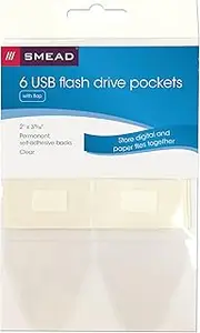 Smead Self-Adhesive Poly USB Flash Drive Pocket, 2" W x 3,5" H, Clear 6 per Pack (68150)