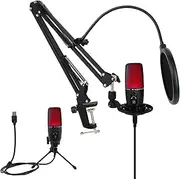 ME3 USB Microphone Computer Mic Kit with Tripod 192kHz/24Bit Noise Reduction Plug & Play for Meeting/Live Streaming/o Recording/Video Compat with Windows/ (Black) Black One Size