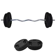 75kg Rubber Coated Ez Grip Cast Iron Weight Plate +120cm Curl Barbell Weight Set