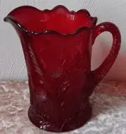 Red Glass Inverted Thistle Pattern Pitcher - Mosser USA