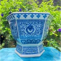 在飛比找蝦皮購物優惠-美麗的六角陶瓷盆景盆設計白色藍色甜豌豆