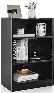 Giantex 3-Tier Bookcase, Floor Standing Open Bookshelf, Modern Display Cabinet with Adjustable Shelves & Anti-toppling Device, Wood Beside Storage Table for Living Room, Bedroom, Study (Black)