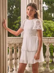 Lipsy White Lace 2-in-1 Pleated Occasion Dress (5-16yrs) (AL0716) | $122 - $141
