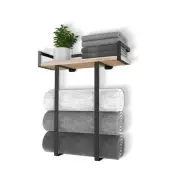 Towel Racks for Bathroom Wall Mounted Metal Holder with Wooden Shelf for Folding