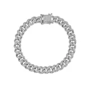 Cuban Link Sterling Silver Cubic Zirconia Elegant Men's Bracelet
