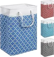 Rustark 1 Pack 75L Large Collapsible Laundry Basket Hamper with Sturdy Handles, Blue Geometric Pattern Laundry Basket Freestanding Laundry Hamper for Laundry, Bedroom, Dorm, Toys, Storage