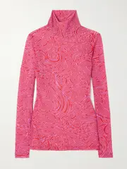 [Dries Van Noten] Dries Van Noten - Printed Stretch-mesh Turtleneck Top - Red - large large Red