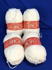 4 Skeins Spinnerin Spinloft Worsted Yarn White 4 Oz Orlon Acrylic NEW