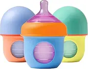 Boon Nursh Silicone Pouch Baby Bottles, 4 Oz Capacity, Color Block (Pack of 3)
