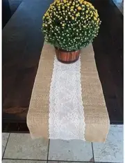 Firefly Rustic Natural Burlap and Lace Table Runner 14" x 72"
