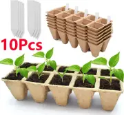 10x Biodegradable Fibre Pot Square Plant Seed Seedling Starter Trays w/Labels√