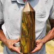 10.42lb Natural Tiger Eye Stone Obelisk Quartz Crystal Meditate Tower Healing