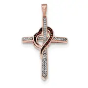 14K Rose Gold Red u0026 White Real Diamond Cross Heart Pendant
