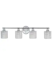 JONATHAN Y Spaulding Vintage 31.5 4 Light Iron Chevron Pattern Glass Farmhouse Cottage Led Vanity Light