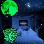 WALL STICKER GLOW IN THE DARK DECAL MOON WOLF 3D VINYL MURAL ART Crescent Moon