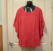 AUTOGRAPH PINK CORAL "EMBROIDED YOKE" PONCHO TOP SZ 24-NEW REDUCED PRICE