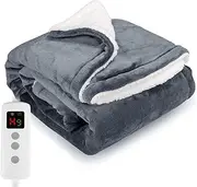 PROALLER Heated Blanket Electric Throw 160x130CM, 9 Levels &1-9H Timer Auto-Off, Machine Washable, Soft Flannel Sherpa Full Body Warming, Sofa Bed Office Use, Heating Blanket