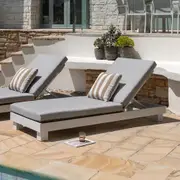 Santorini Aluminium Sun Lounge w/ Round Side Table - Outdoor Sun Lounges