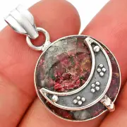 Crescent Moon - Natural Rhodonite 925 Sterling Silver Pendant Jewelry P-1719